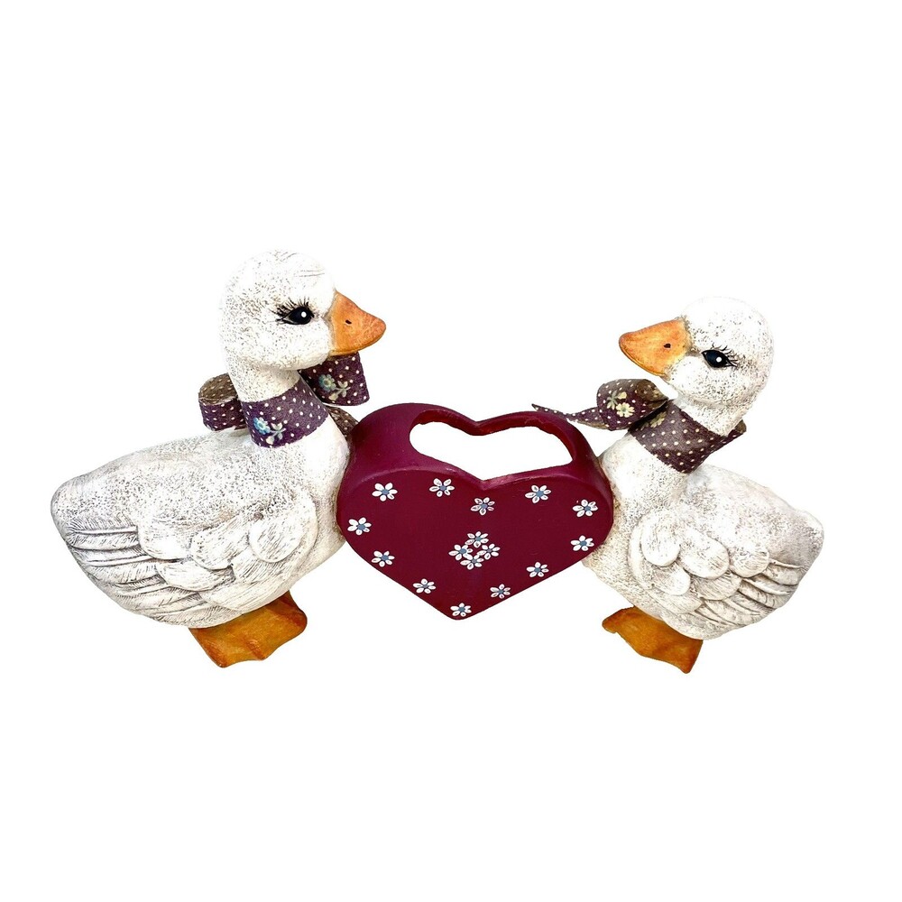 Vintage Heart Vase Ducks Goose Pair 60s BoHo Country Lavender Purple